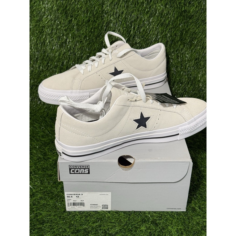 Converse One Star Pro OX Men's 10.5 Suede Egret/White/Black Low Top Sneakers New - Picture 2 of 9